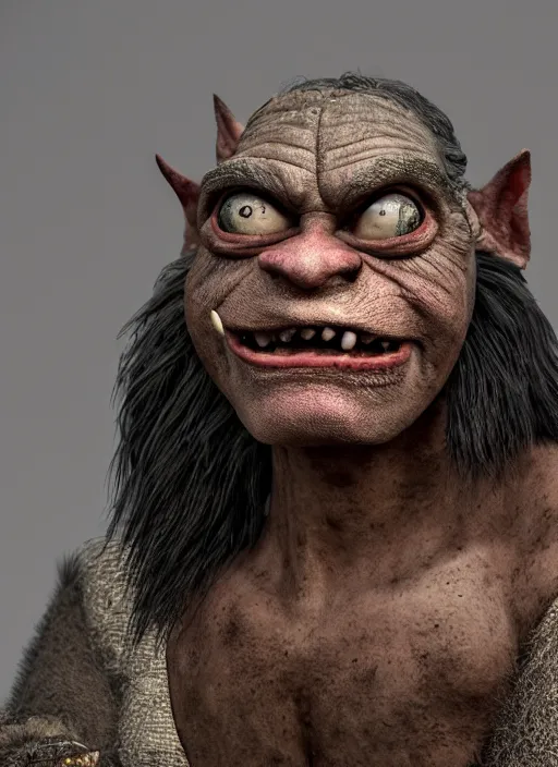 Prompt: closeup portrait of an angry medieval goblin, depth of field, zeiss lens, detailed, symmetrical, centered, fashion photoshoot, by Annie Leibovitz and Steve McCurry, David Lazar, Jimmy Nelsson, Breathtaking, 8k resolution, extremely detailed, beautiful, establishing shot, artistic, hyperrealistic, beautiful face, octane render