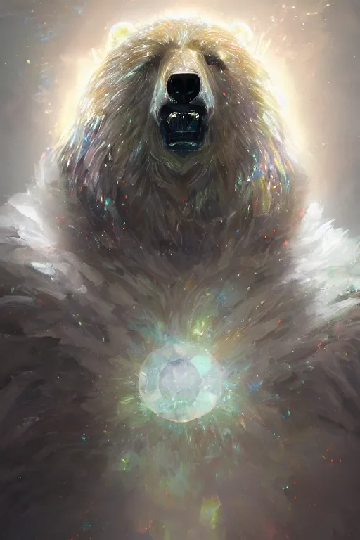 Prompt: a portrait of a crystalized bear by Greg Rutkowski, Sung Choi, Mitchell Mohrhauser, Maciej Kuciara, Johnson Ting, Maxim Verehin, Peter Konig, final fantasy , mythical, 8k photorealistic, cinematic lighting, HD, high details, atmospheric,