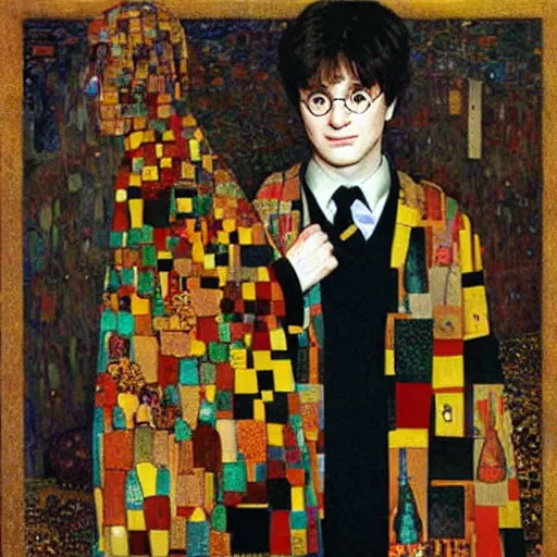 Image similar to harry potter painted by gustav klimt