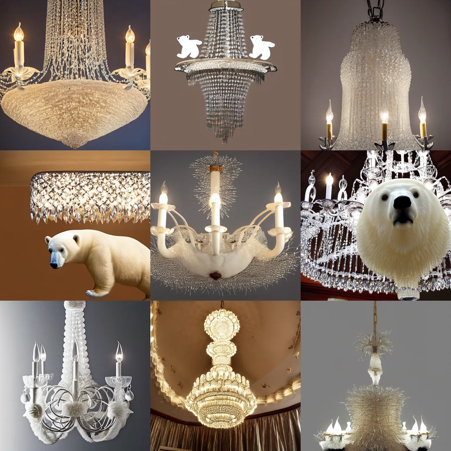 Prompt: chandelier in the style of a polar bear, photo