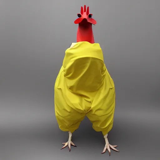 Image similar to chicken wearing prisoner suit