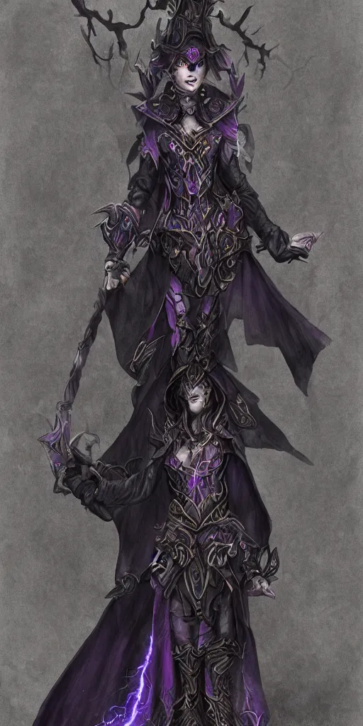 Image similar to a full body portrait of a dark and enchanting female mage