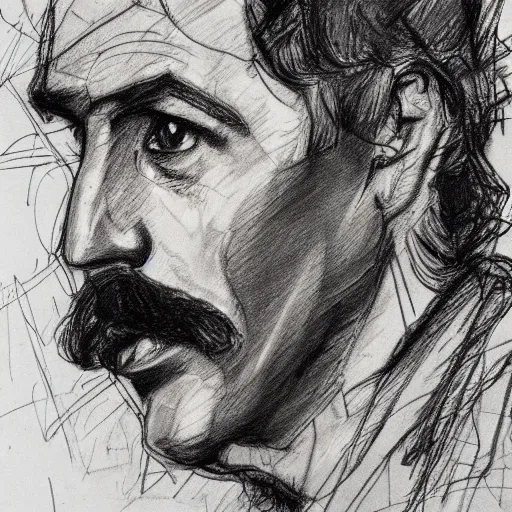 Image similar to a realistic yet scraggly portrait sketch of the side profile of a stern and sophisticated freddie mercury, trending on artstation, intricate details, in the style of frank auerbach, in the style of sergio aragones, in the style of martin ansin, in the style of david aja, in the style of mattias adolfsson