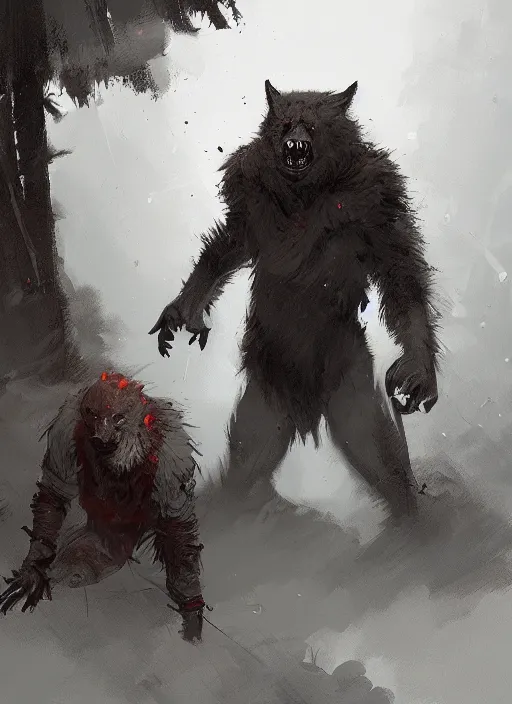 Image similar to jakub rozalski artstation, werewolf