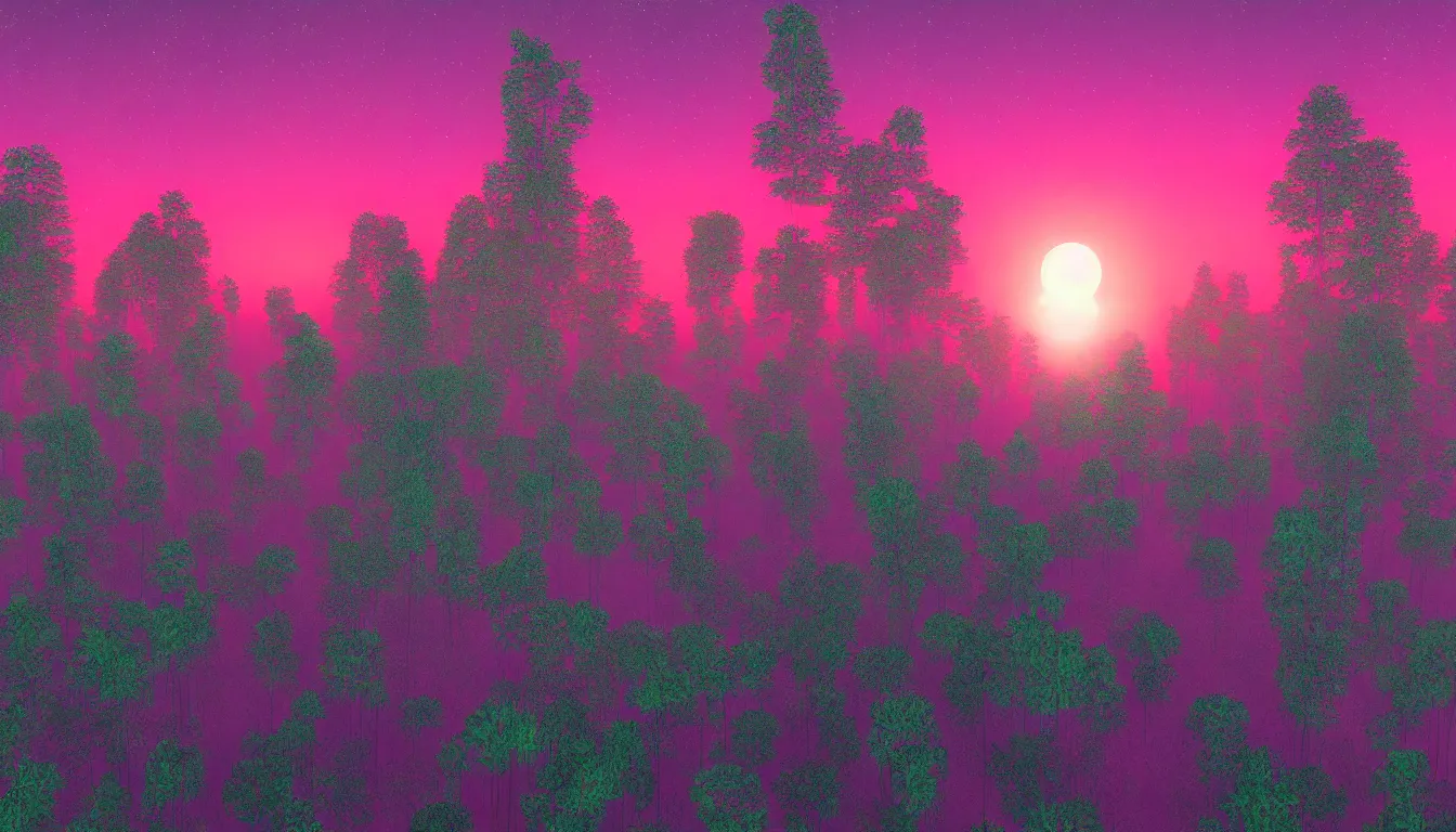 Image similar to realistic vaporwave forest sunset 4k