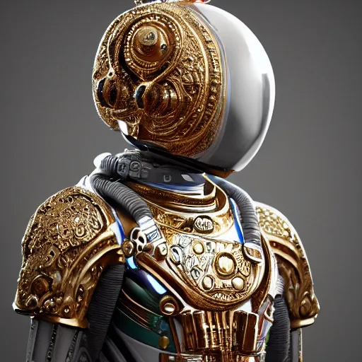 Image similar to A photo-real delicate sculpture of an ornate detailed astronaut in front of an intricate background by AJ Fosik, micro detail, backlit lighting, octane renderer, colourful, physically based rendering, tribal art, trending on cgsociety