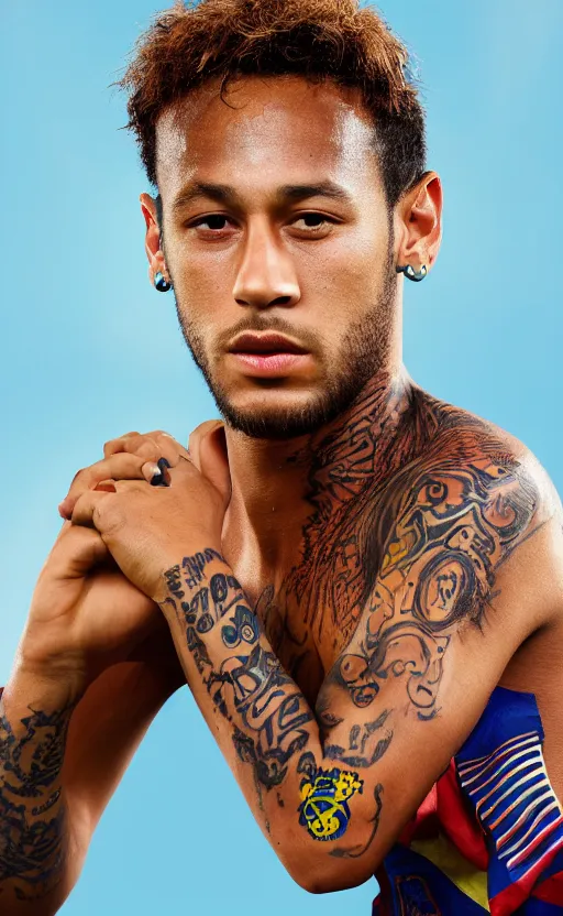 Prompt: studio face portrait of neymar jr. with muori face tribals