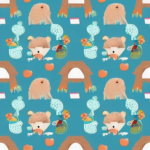 Image similar to cute hedgehog pattern, cottage-core