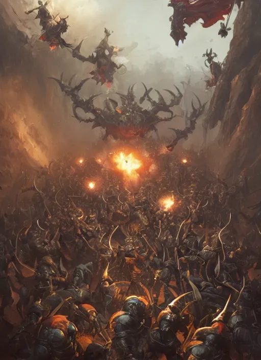 Prompt: a rat ogre barreling into a group of human spearmen, warhammer, ultra detailed, fantasy, dramatic lighting, trending on artstation, award - winning, artgerm and greg rutkowski, 8 k