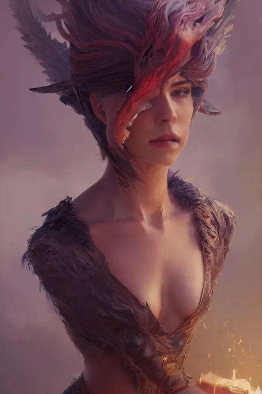 Prompt: a fancy portrait of an attractive women that is half dragon by Greg Rutkowski, Sung Choi, Mitchell Mohrhauser, Maciej Kuciara, Johnson Ting, Maxim Verehin, Peter Konig, final fantasy , mythical, 8k photorealistic, cinematic lighting, HD, high details, atmospheric,