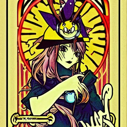 Image similar to anime manga skull portrait of pikachu pokemon tarot style by Alphonse Mucha pop art nouveau