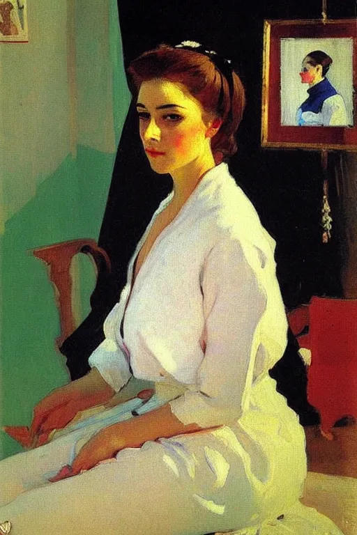 Image similar to lady, painting by serov