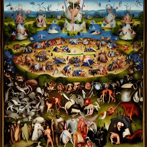 Image similar to Naturalist people parade at the garden of earthly delights, cinematic, award winning, shot with imax cameras, photograph, 4K, detailed rendering