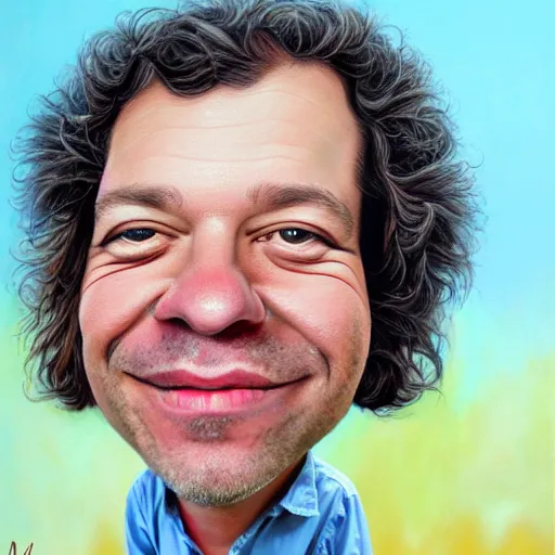 Prompt: Caricature portraits done of Dean Ween playing a guitar live on stage, realistic, hyperrealistic, very realistic, highly detailed, very detailed, extremely detailed, detailed, oil painting, digital art, trending on artstation