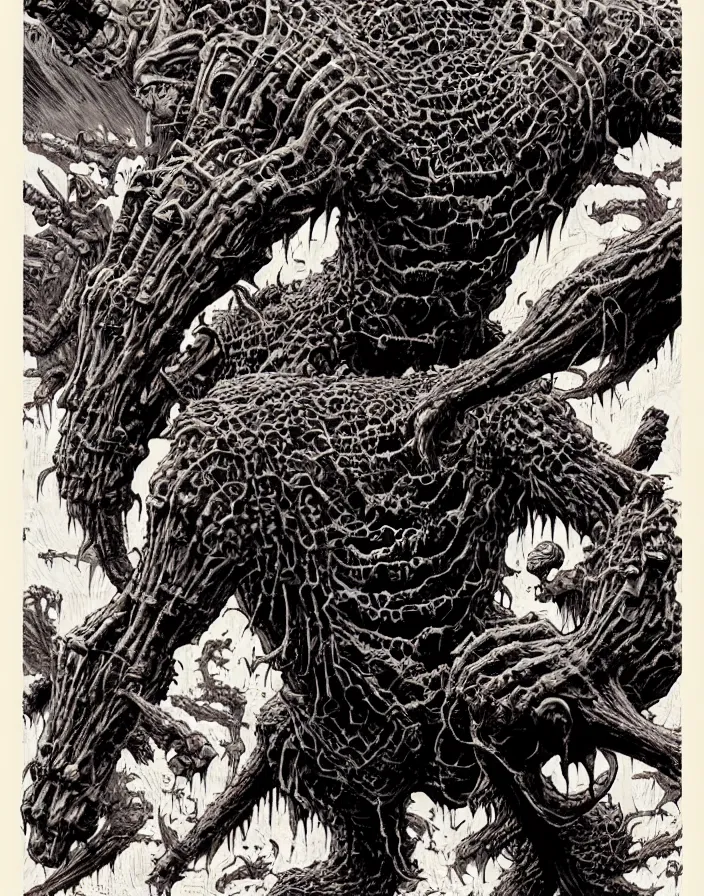 Image similar to ancient biomech doomhost monster, inescapable bane of cowards, the dreaded by junji ito, norman rockwell, doug chiang, dan mumford