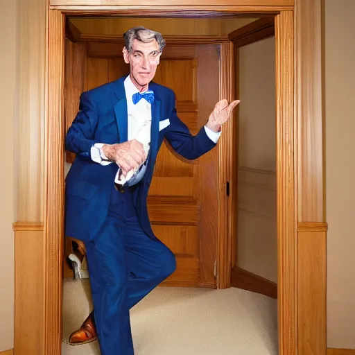 Prompt: Bill nye stuck in the backrooms, high quality