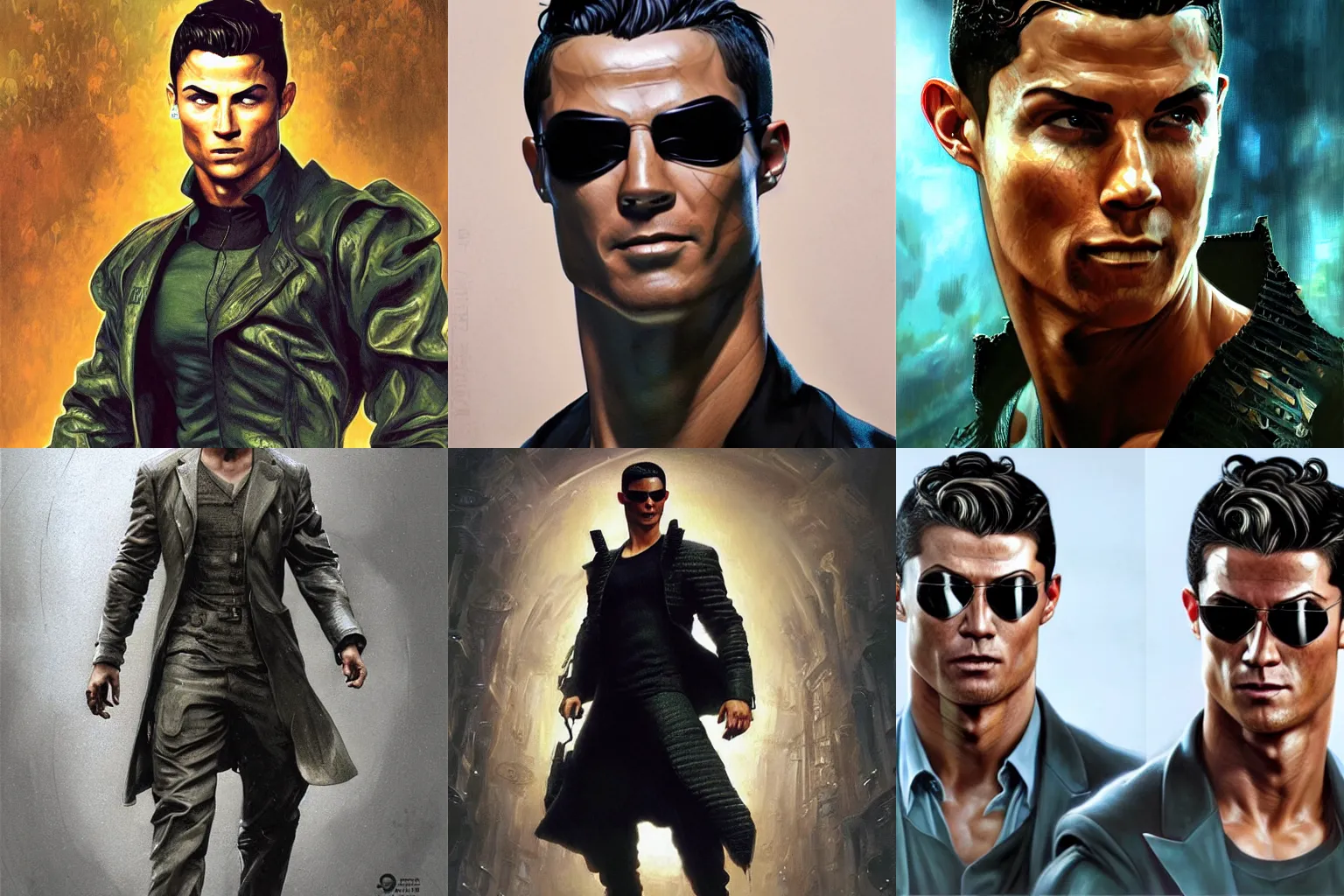 Prompt: cristiano Ronaldo the Matrix movie character, highly detailed, digital fantasy character, painted portrait, artstation, concept art, hard focus, illustrations, works by Artgerm and Greg Rutkowski, Alphonse Mucha and Craig Mullins, James Jean, Andrey Ryabovichev, Mark Simonetti and Peter Morbacher, 16k,