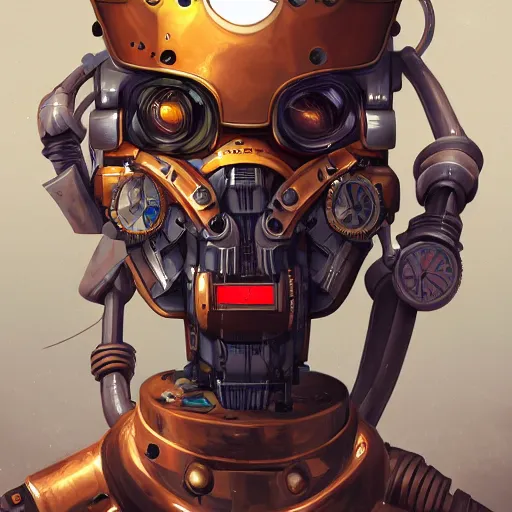 Prompt: celshaded, colour, steampunk robot man, hyperdetailed, high sharpness, artstation