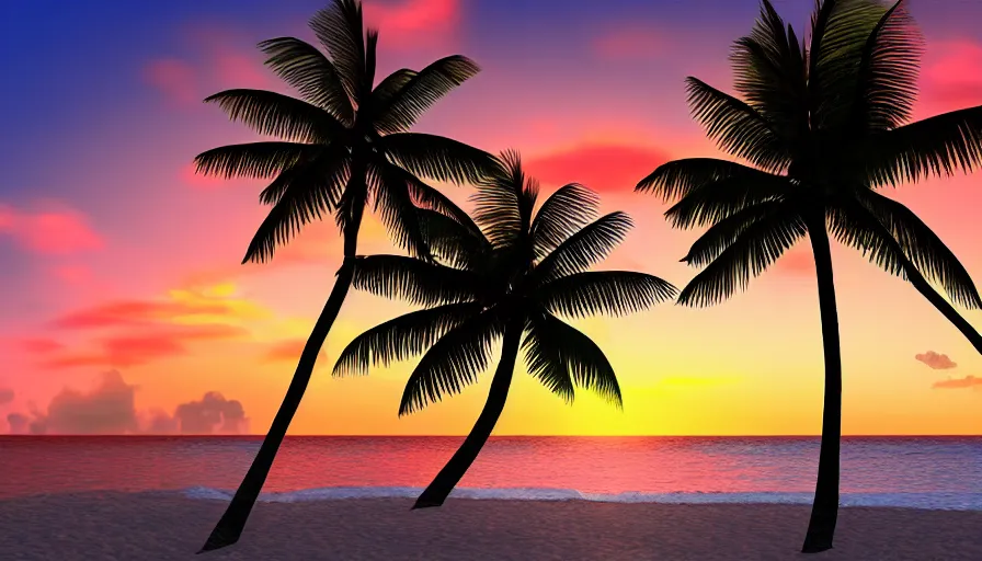 Prompt: miami vibes, unreal engine, digital art, sunset, sharp focus, beach, vivid color, clear sky