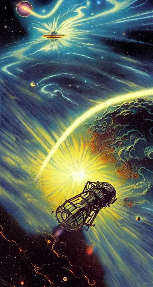 Image similar to a cosmic storm in space, close up, concept art, intricate details, highly detailed, vintage sci - fi poster, in the style of chris foss, rodger dean, moebius, michael whelan, and gustave dore