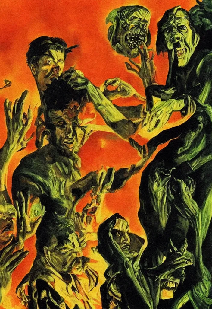Prompt: mario bava giallo poster a call of cthulhu detail realistic painting, technicolor