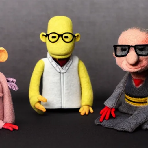 Prompt: walter white as a muppet. highly detailed felt. hyper real photo. 4 k.