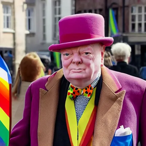 Prompt: Winston churchill in 2067 attending a pride parade in Germany 4k hd