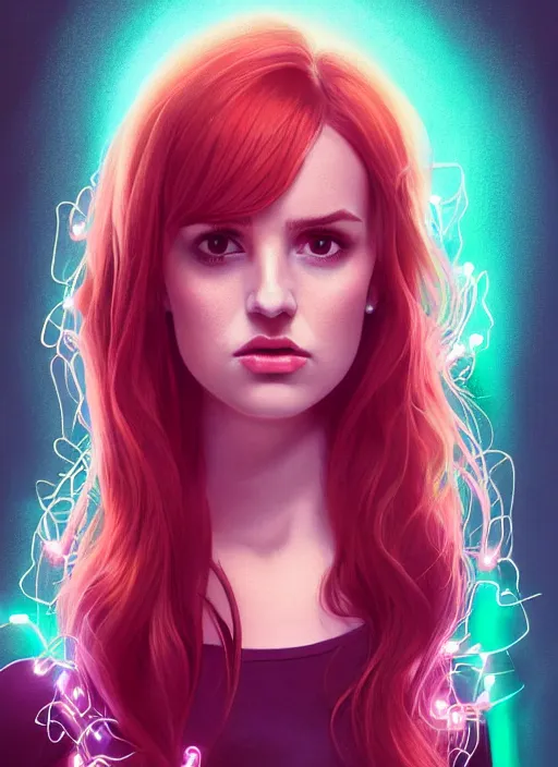 Prompt: full body portrait of teenage cheryl blossom, bangs, green eyes, sultry expression, red hair, sultry smirk, bangs and wavy hair, pink shirt, intricate, elegant, glowing lights, highly detailed, digital painting, artstation, concept art, smooth, sharp focus, illustration, art by wlop, mars ravelo and greg rutkowski