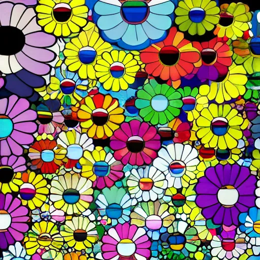 Image similar to silhouette of head exploding into flowers, bright colors, Takashi Murakami, Minimalist,
