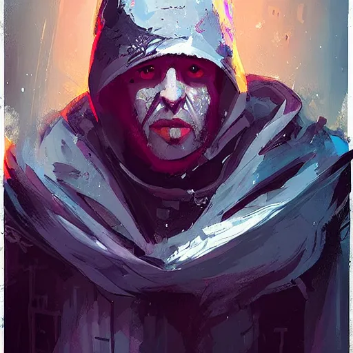 Image similar to dungeon master character portrait, by Ismail Inceoglu, puppet master, controller, wearing hood, digital art, brushstrokes