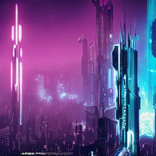 Image similar to blade runner city, high quality, cyberpunk, purple