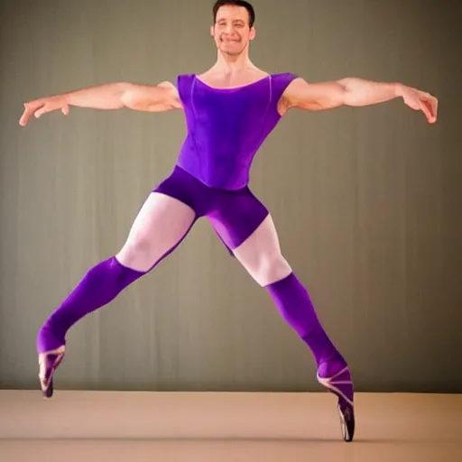 Image similar to thanos from marvel dances ballet and wears a pink tutu