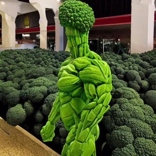 Image similar to sculpture of a bodybuilder made entirely from fresh broccoli by antoni gaudi