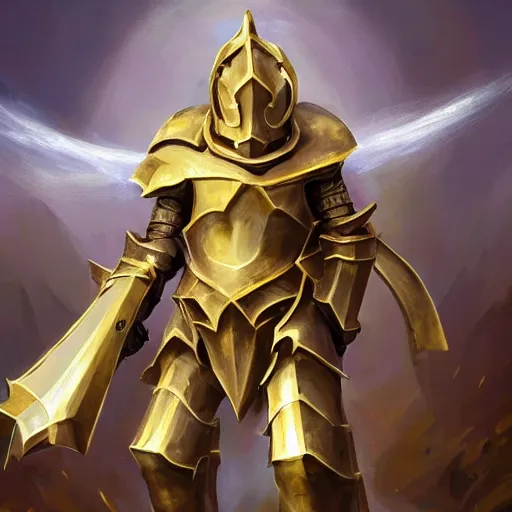 Image similar to a divine paladin in heavy armor wearing a heavy platemail helmet, artstation hall of fame gallery, editors choice, #1 digital painting of all time, most beautiful image ever created, emotionally evocative, greatest art ever made, lifetime achievement magnum opus masterpiece, the most amazing breathtaking image with the deepest message ever painted, a thing of beauty beyond imagination or words, 4k, highly detailed, cinematic lighting