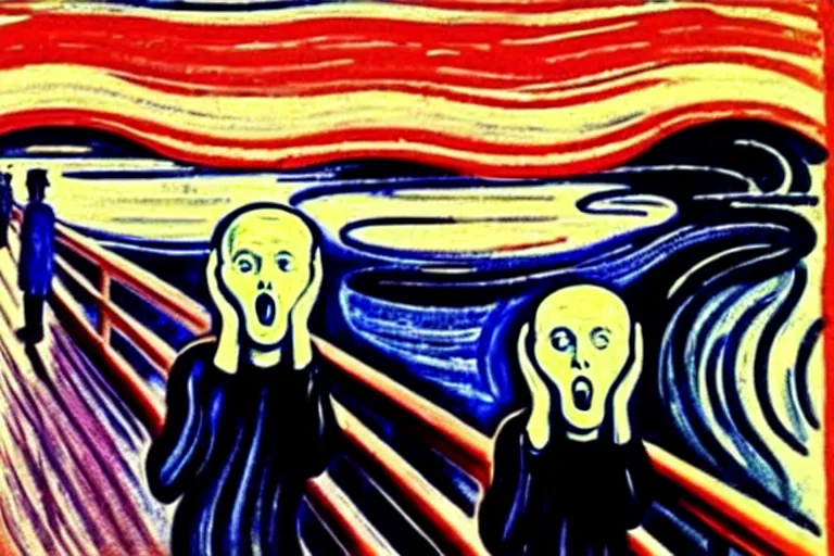 Prompt: Edvard Munch's 'the scream but with mark zuckerberg', painting, expressionism,