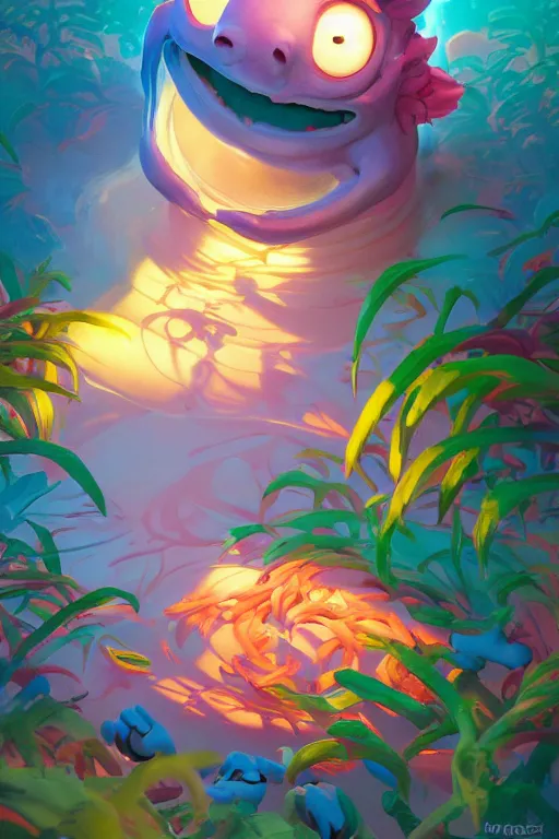 Image similar to smurf ghost creature animal sushi cristal very big eye roots cactus elemental flush of force nature micro world fluo fishscale, behance hd by jesper ejsing, by rhads, makoto shinkai and lois van baarle, ilya kuvshinov, rossdraws radiating a glowing aura global illumination ray tracing hdr