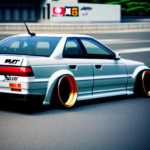 Image similar to a car JZX100 drift missile at illegal car meet, Chiba prefecture, city mist softlight, photorealistic, highly detailed, 85MM