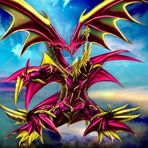 Image similar to a fantastic powerful dragon, giant wings, spiky and metallic, in the style of a yugioh monster