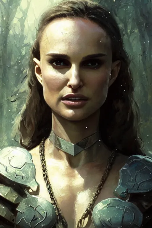 Image similar to natalie portman, legendary warrior, heroic, lord of the rings, tattoos, decorative ornaments, battle armor, by carl spitzweg, ismail inceoglu, vdragan bibin, hans thoma, greg rutkowski, alexandros pyromallis, perfect face, fine details, realistic shading photorealism