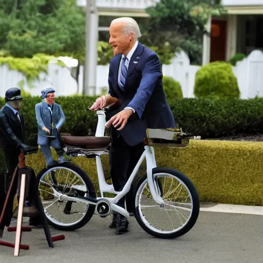 Image similar to joe biden falls down with a bicycle diorama