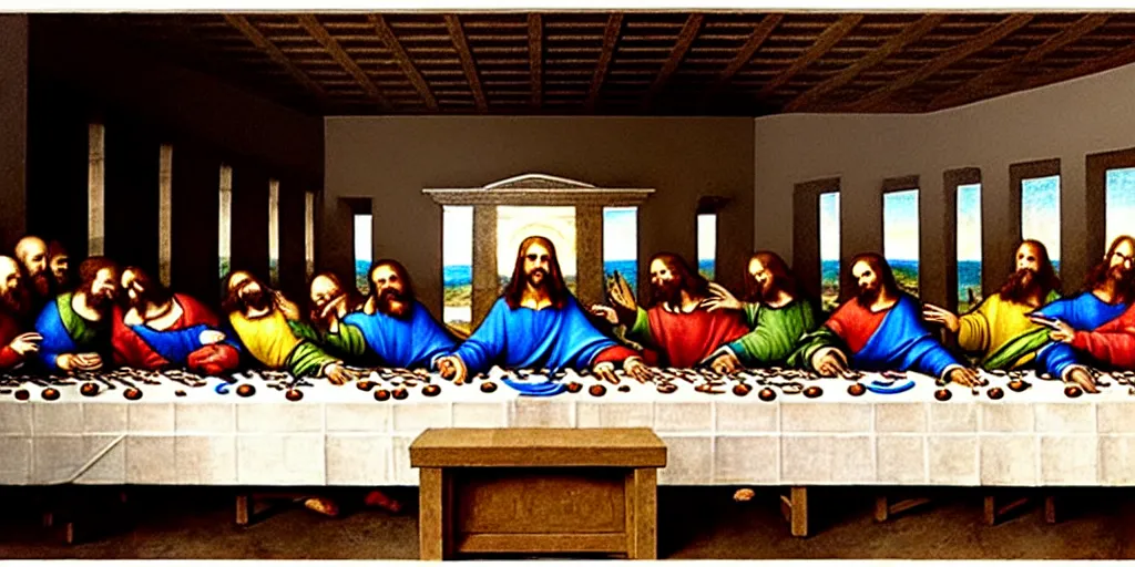 Image similar to masterpiece last supper, all skeletons, extremely detailed, 8 k, by leonardo da vinci