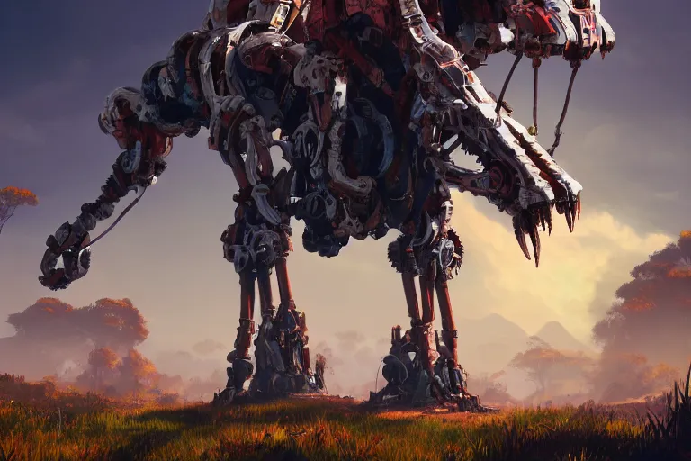 Image similar to tallneck machine mecanical creature robot of horizon forbidden west horizon zero dawn bioluminiscence global illumination ray tracing hdr fanart arstation by ian pesty and alena aenami artworks in 4 k