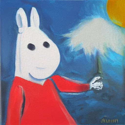 Image similar to moomin, oil painting