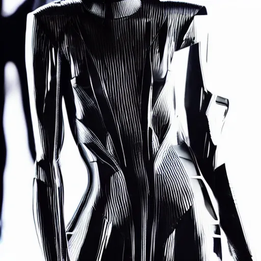 Prompt: close up of a fashion model with black Thierry Mugler dress in cyberpunk style, official Thierry Mugler editorial, fall-winter 2015-2016, highly detailed