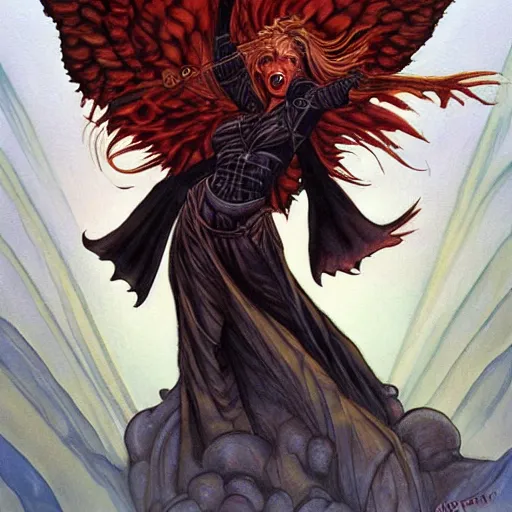 Prompt: painting in style of michael whelan, the super hot, dark angel of coffee