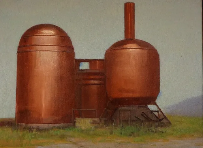 Prompt: oil painting of vintage copper still