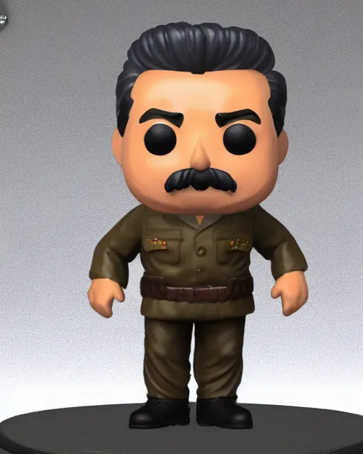 Image similar to full body 3d render of joseph stalin as a funko pop, studio lighting, white background, blender, trending on artstation, 8k, highly detailed