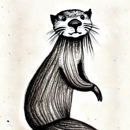 Image similar to an otter in a dress, pencil drawing