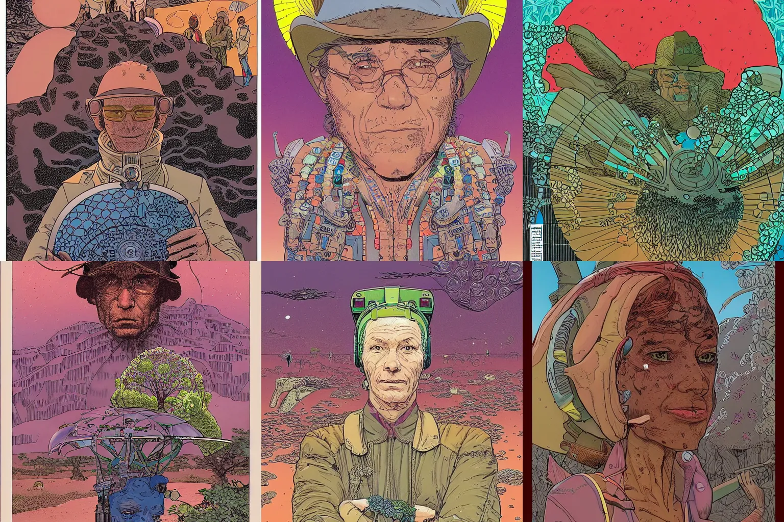 Prompt: a beautiful portrait of a solarpunk explorer by moebius and geof darrow