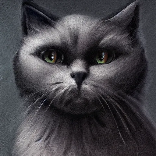 Image similar to black cloudy shadow shaped as a cat, cuddly fur, detailed, blurry, digital painting, artwork by Victor Adame Minguez + Sandro Botticelli